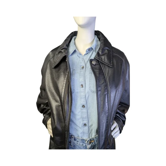 Danier Black Leather Car Coat – Tagged Men’s M – Oversized Minimalist 90s - Picture 4 of 10